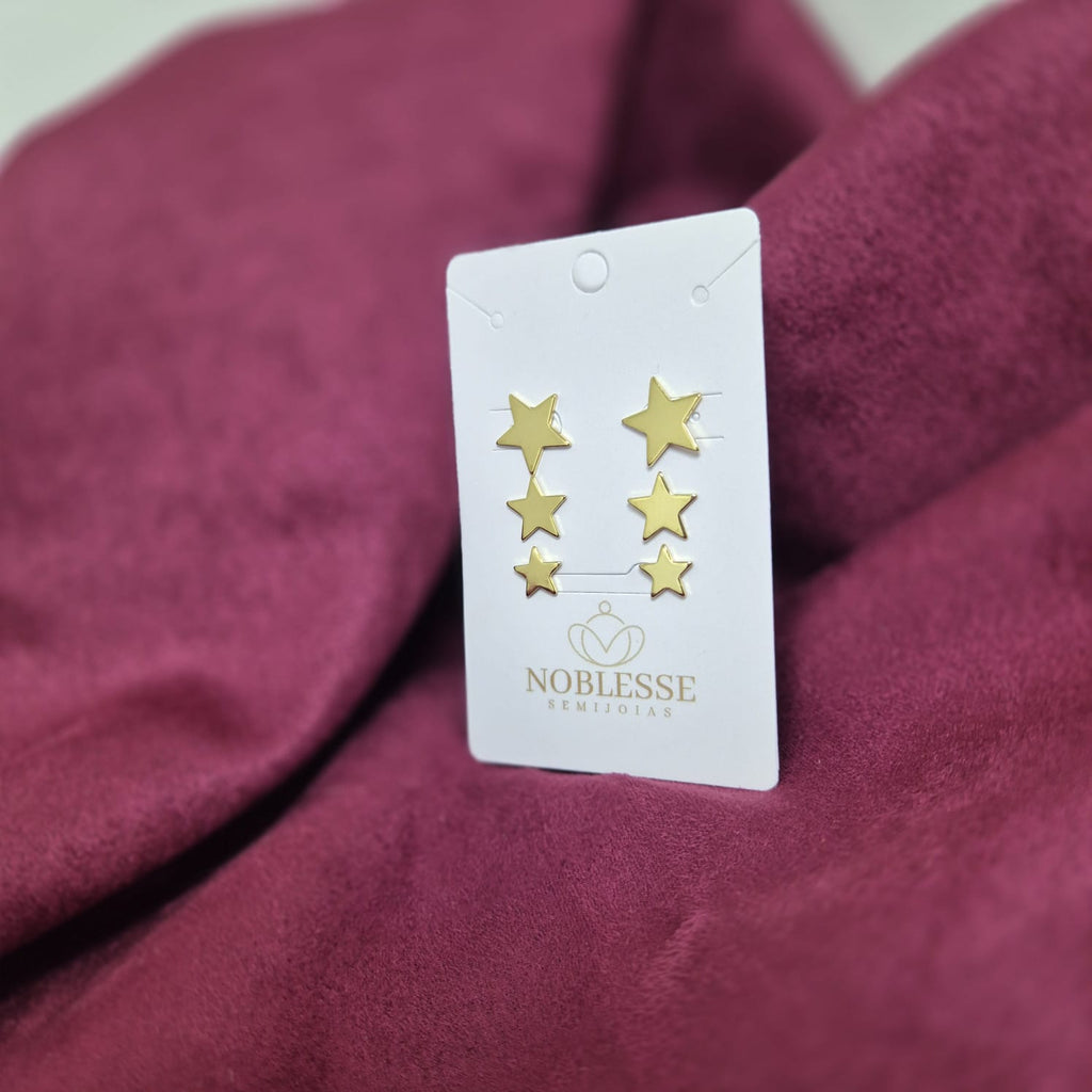 TRIO DE BRINCOS DE ESTRELA BANHADO OURO 18K