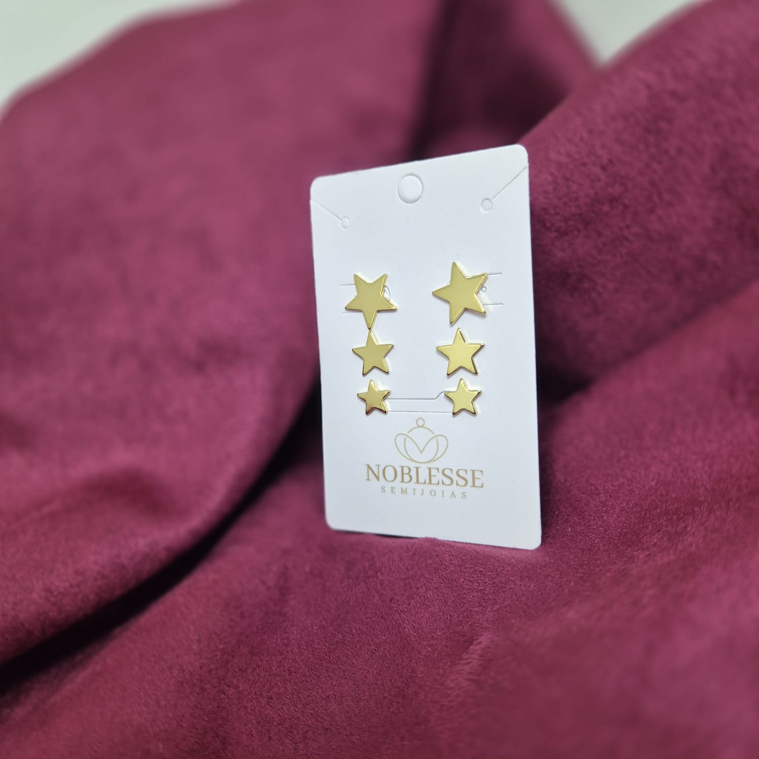 TRIO DE BRINCOS DE ESTRELA BANHADO OURO 18K